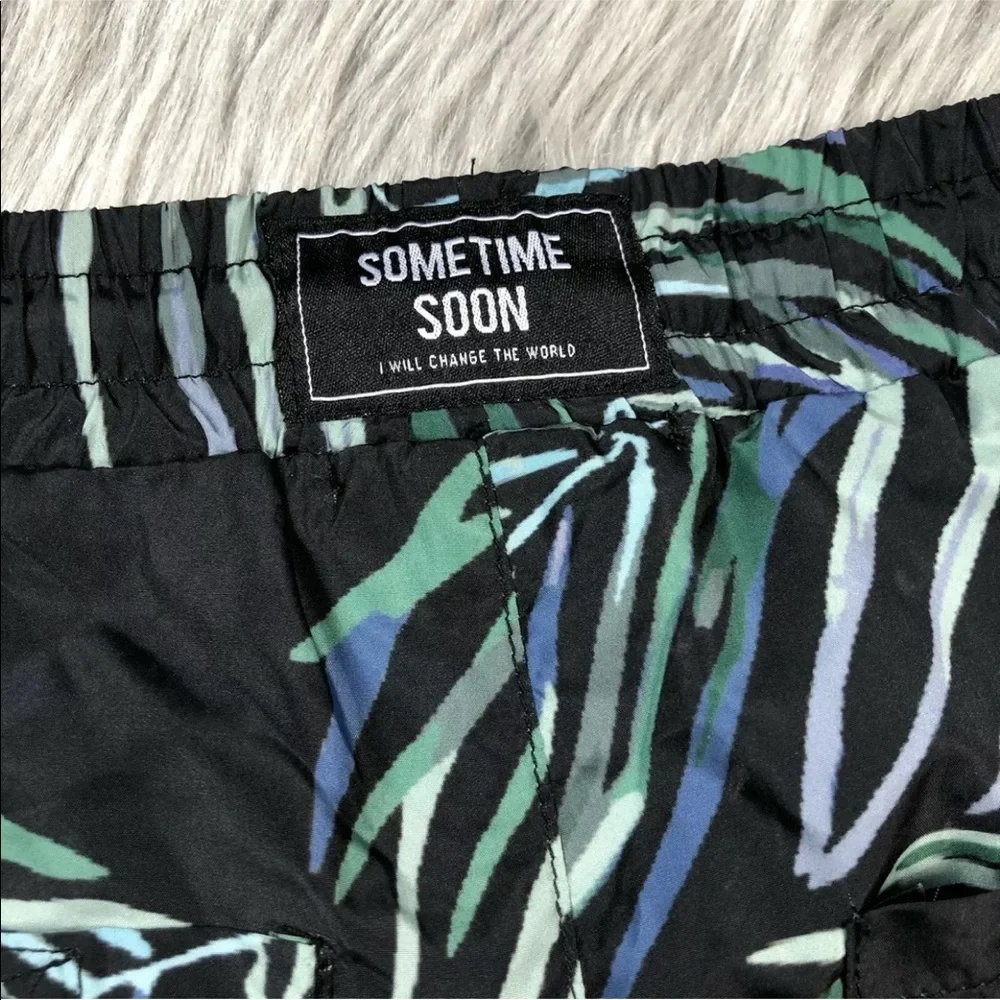 Sometime Soon Toddler Boys 2 Black Blue Green Leaf Print Swim Shorts